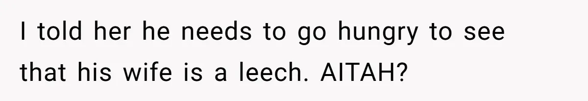 I told her he needs to go hungry to see that his wife is a leech. AITAH?