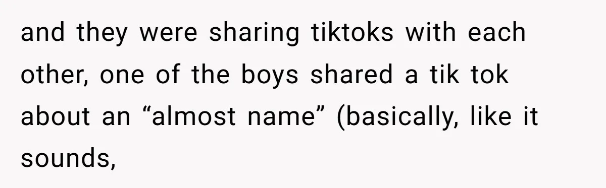 and they were sharing tiktoks with each other, one of the boys shared a tik tok about an “almost name” (basically, like it sounds,
