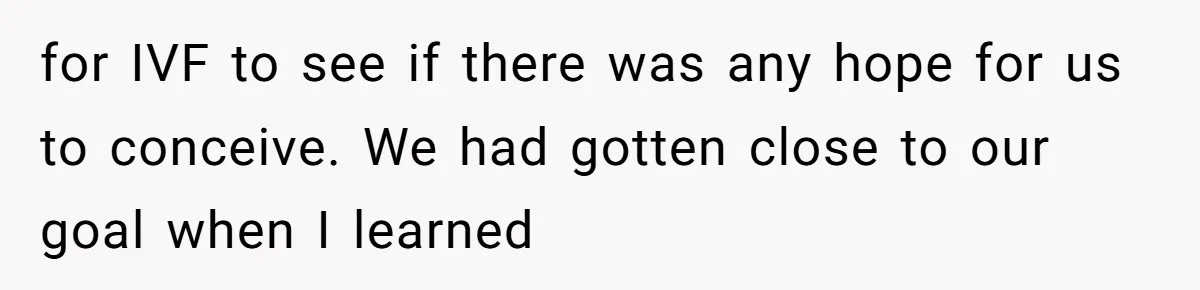 for IVF to see if there was any hope for us to conceive. We had gotten close to our goal when I learned