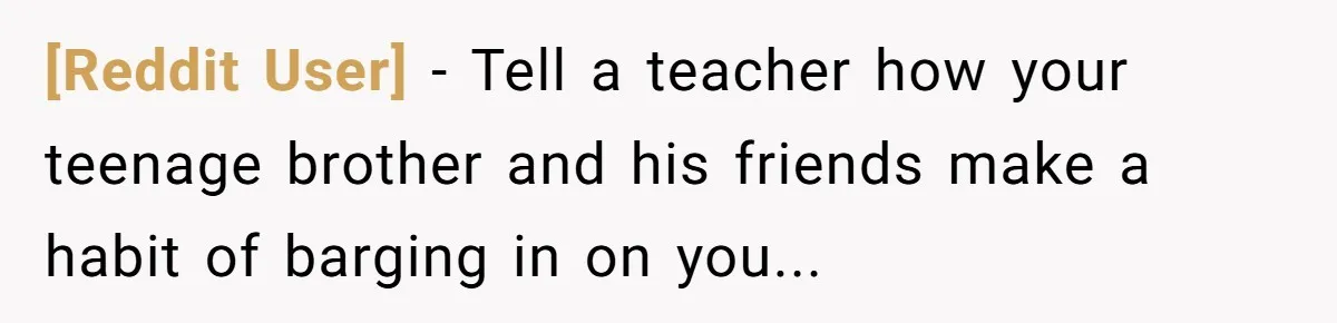 [Reddit User] - Tell a teacher how your teenage brother and his friends make a habit of barging in on you...