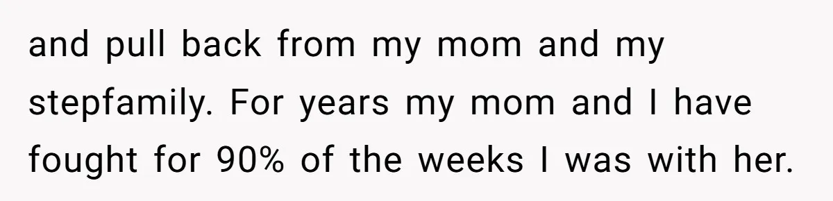 and pull back from my mom and my stepfamily. For years my mom and I have fought for 90% of the weeks I was with her.
