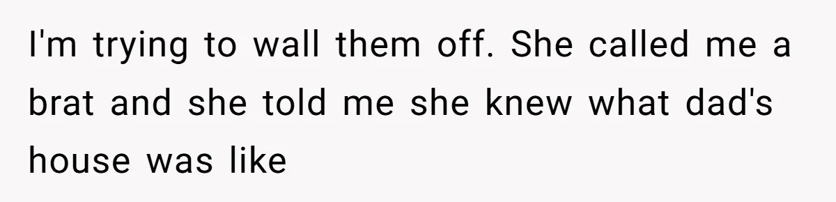 I'm trying to wall them off. She called me a brat and she told me she knew what dad's house was like