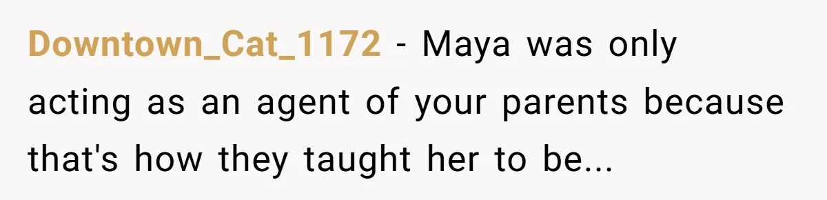 Downtown_Cat_1172 − Maya was only acting as an agent of your parents because that's how they taught her to be...