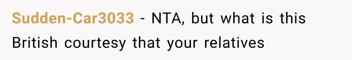 Sudden-Car3033 − NTA, but what is this British courtesy that your relatives