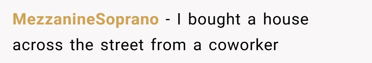 MezzanineSoprano − I bought a house across the street from a coworker