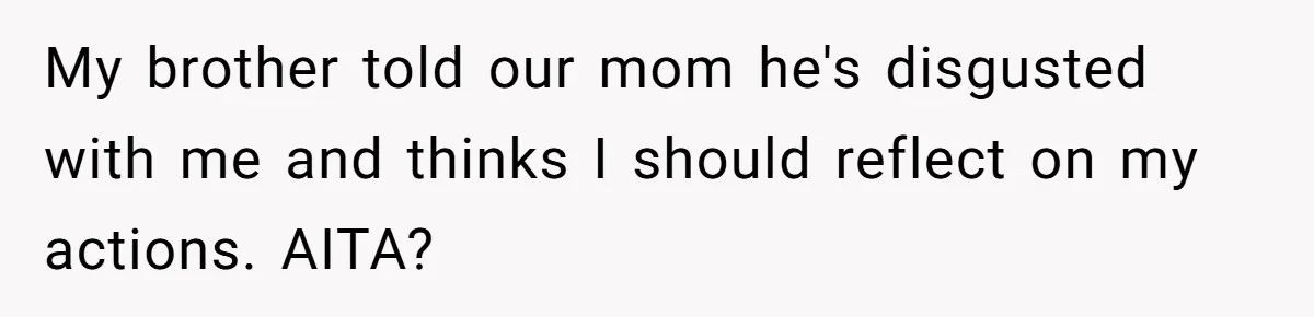 My brother told our mom he's disgusted with me and thinks I should reflect on my actions. AITA?