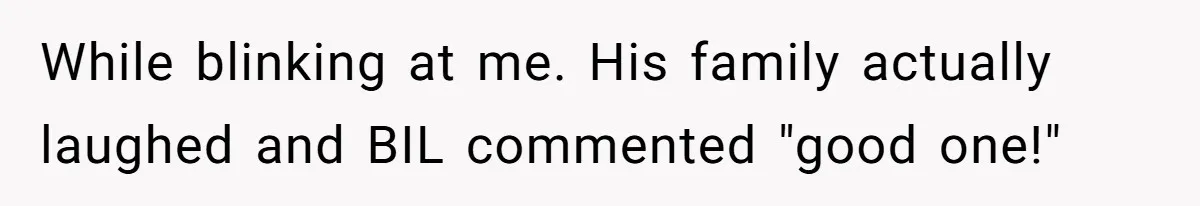 While blinking at me. His family actually laughed and BIL commented "good one!"