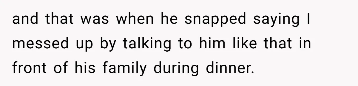 and that was when he snapped saying I messed up by talking to him like that in front of his family during dinner.