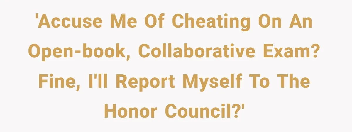 'Accuse me of cheating on an open-book, collaborative exam? Fine, I'll report myself to the Honor Council?'