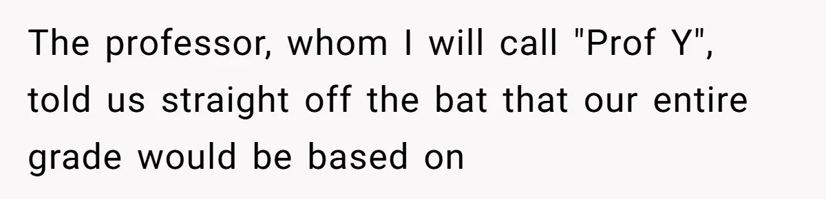 The professor, whom I will call "Prof Y", told us straight off the bat that our entire grade would be based on
