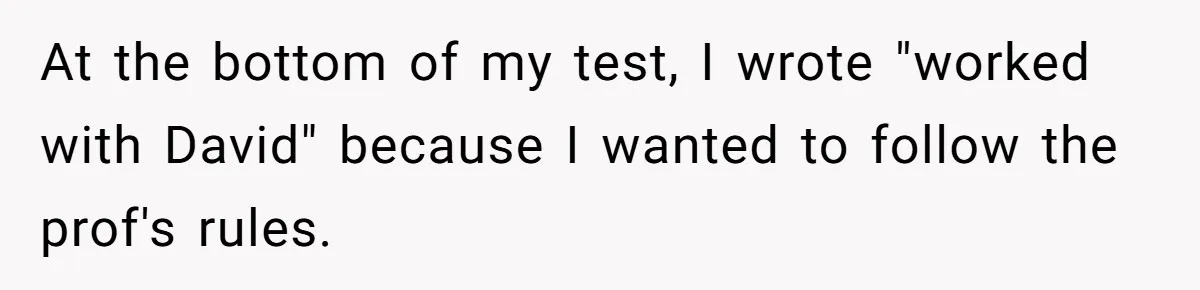 At the bottom of my test, I wrote "worked with David" because I wanted to follow the prof's rules.