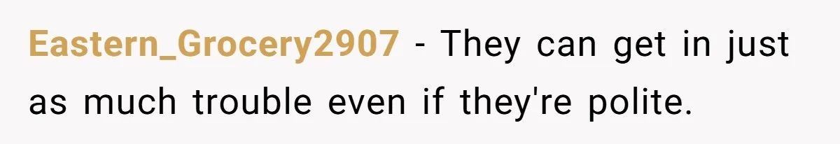 Eastern_Grocery2907 − They can get in just as much trouble even if they're polite.