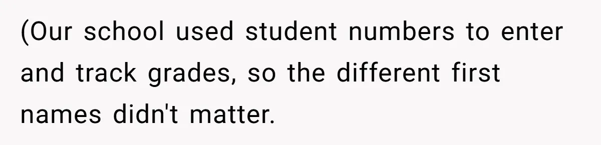 (Our school used student numbers to enter and track grades, so the different first names didn't matter.