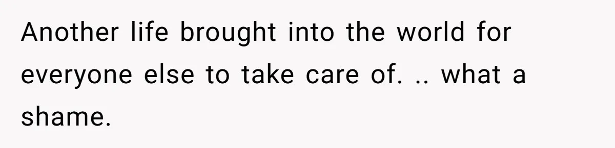 Another life brought into the world for everyone else to take care of. .. what a shame.