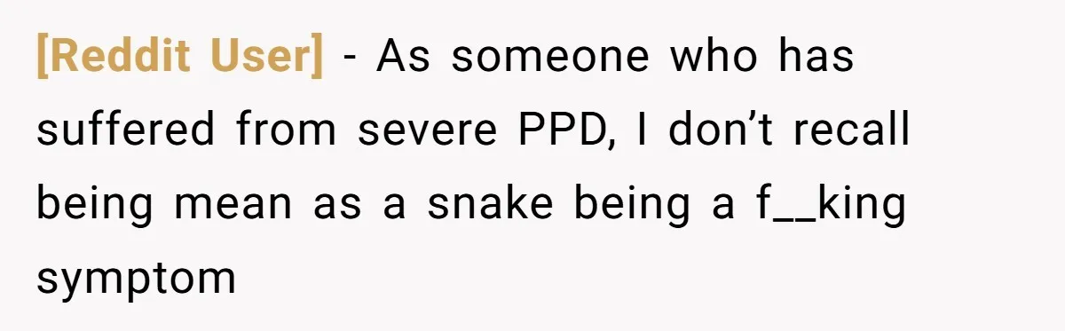 [Reddit User] − As someone who has suffered from severe PPD, I don’t recall being mean as a snake being a f__king symptom