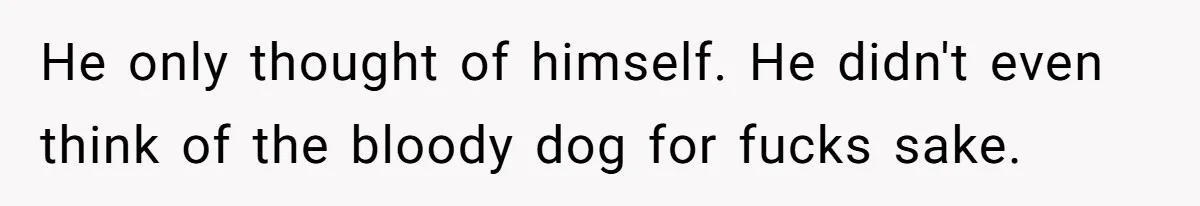 He only thought of himself. He didn't even think of the bloody dog for fucks sake.