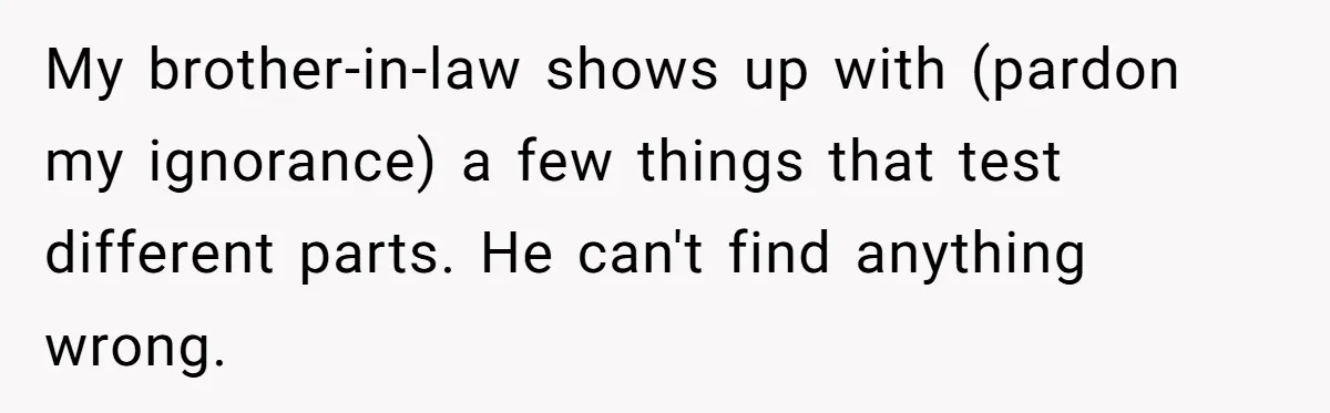 My brother-in-law shows up with (pardon my ignorance) a few things that test different parts. He can't find anything wrong.