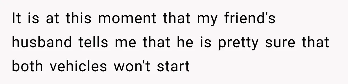 It is at this moment that my friend's husband tells me that he is pretty sure that both vehicles won't start