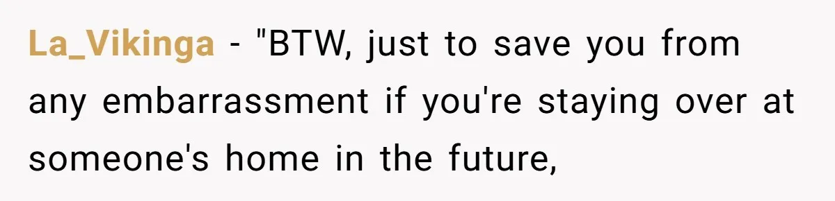 La_Vikinga − "BTW, just to save you from any embarrassment if you're staying over at someone's home in the future,