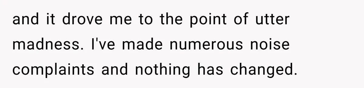 and it drove me to the point of utter madness. I've made numerous noise complaints and nothing has changed.