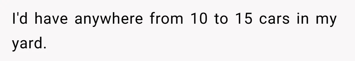 I'd have anywhere from 10 to 15 cars in my yard.
