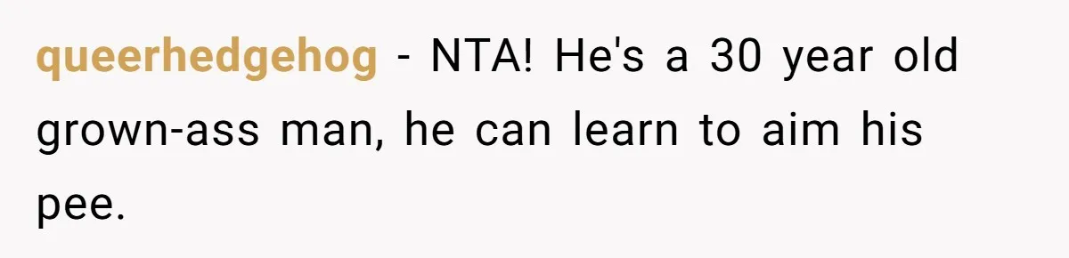 queerhedgehog − NTA! He's a 30 year old grown-ass man, he can learn to aim his pee.