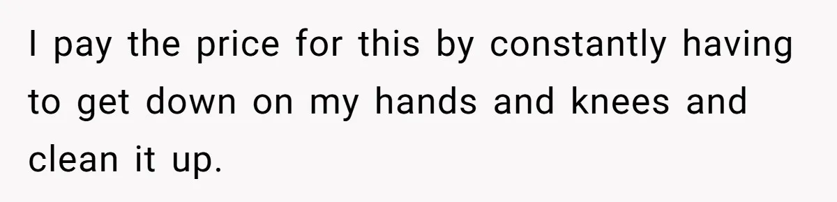 I pay the price for this by constantly having to get down on my hands and knees and clean it up.