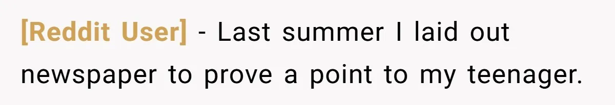 [Reddit User] − Last summer I laid out newspaper to prove a point to my teenager.