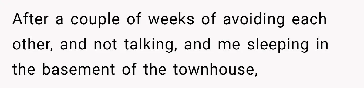 After a couple of weeks of avoiding each other, and not talking, and me sleeping in the basement of the townhouse,