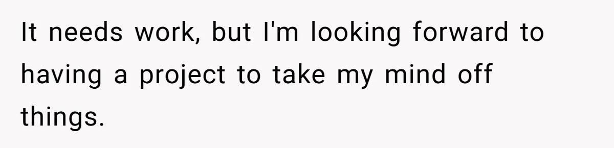 It needs work, but I'm looking forward to having a project to take my mind off things.