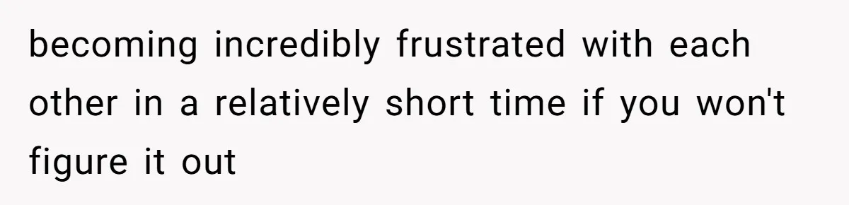 becoming incredibly frustrated with each other in a relatively short time if you won't figure it out