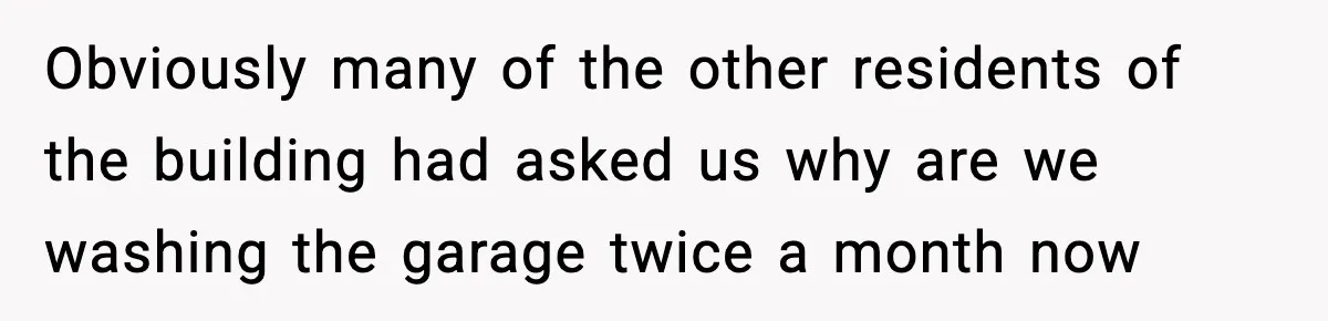 Obviously many of the other residents of the building had asked us why are we washing the garage twice a month now