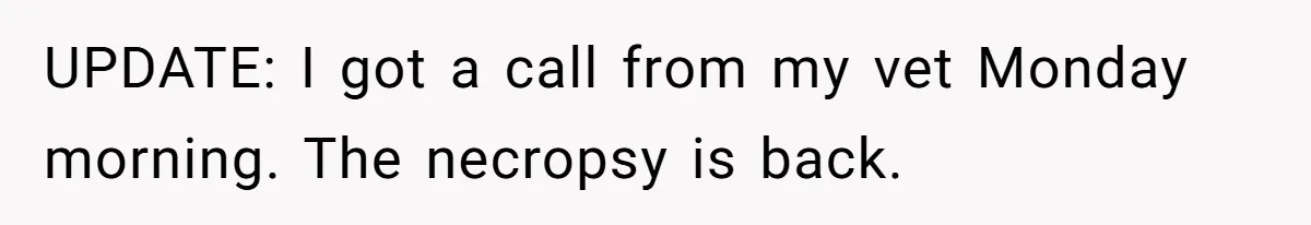 UPDATE: I got a call from my vet Monday morning. The necropsy is back.