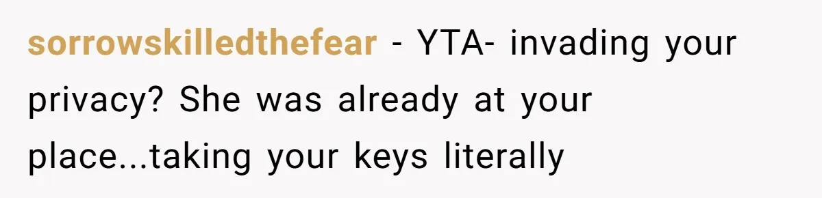 sorrowskilledthefear − YTA- invading your privacy? She was already at your place...taking your keys literally