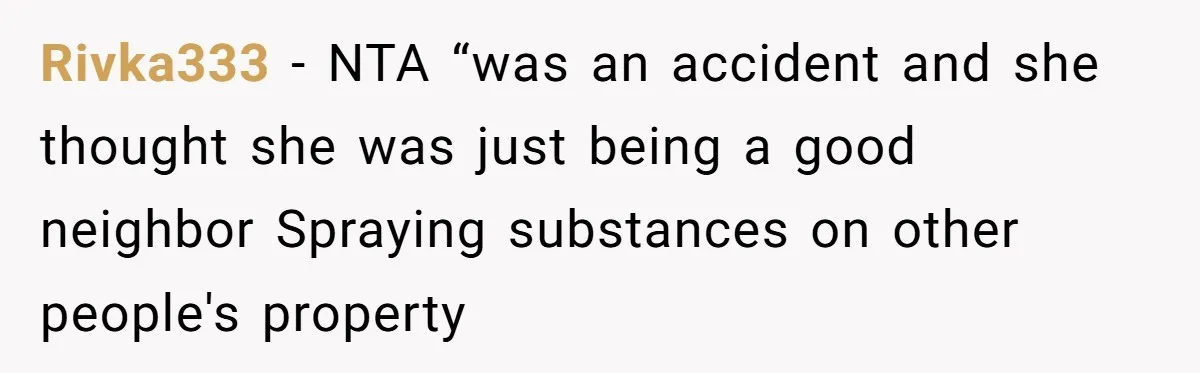Rivka333 − NTA “was an accident and she thought she was just being a good neighbor Spraying substances on other people's property