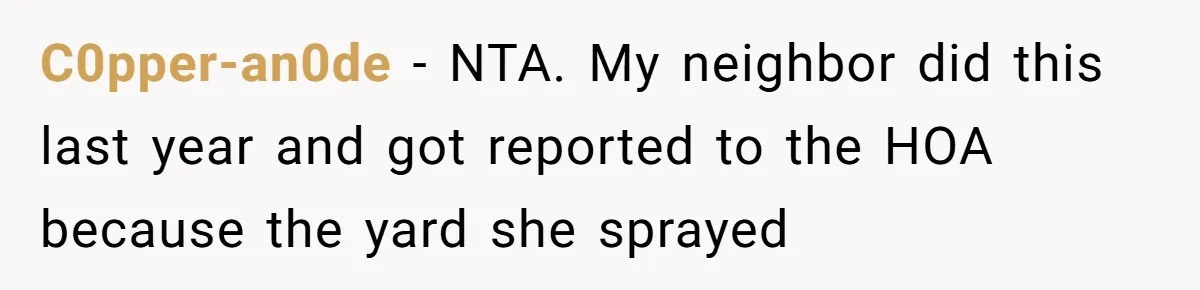 C0pper-an0de − NTA. My neighbor did this last year and got reported to the HOA because the yard she sprayed