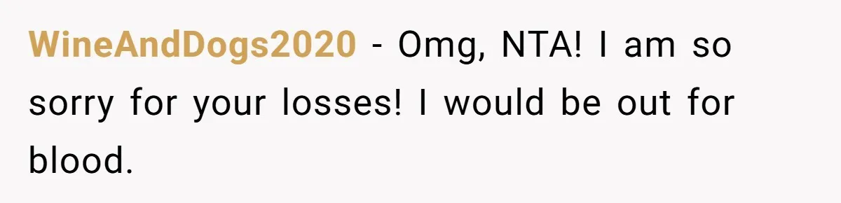 WineAndDogs2020 − Omg, NTA! I am so sorry for your losses! I would be out for blood.