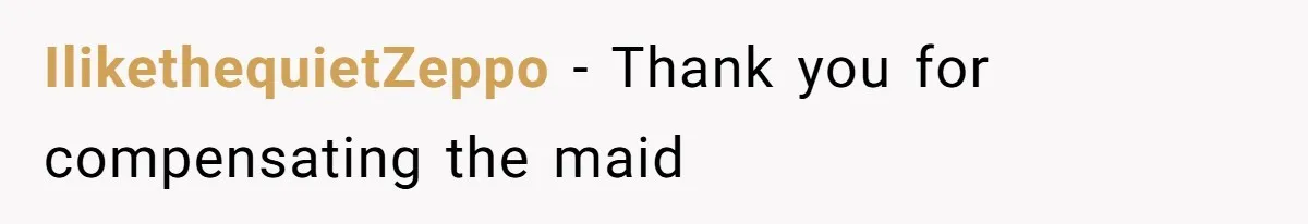 IlikethequietZeppo − Thank you for compensating the maid