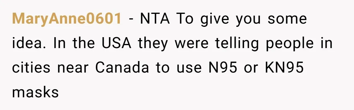 MaryAnne0601 − NTA To give you some idea. In the USA they were telling people in cities near Canada to use N95 or KN95 masks