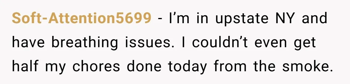 Soft-Attention5699 − I’m in upstate NY and have breathing issues. I couldn’t even get half my chores done today from the smoke.