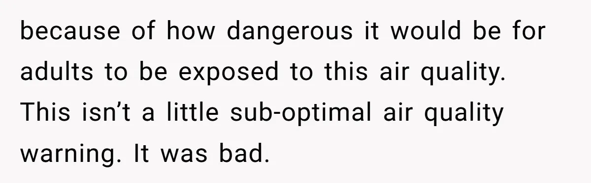 because of how dangerous it would be for adults to be exposed to this air quality. This isn’t a little sub-optimal air quality warning. It was bad.