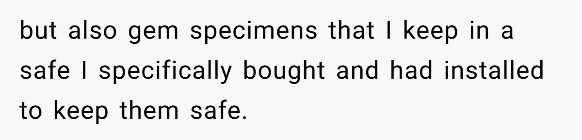 but also gem specimens that I keep in a safe I specifically bought and had installed to keep them safe.
