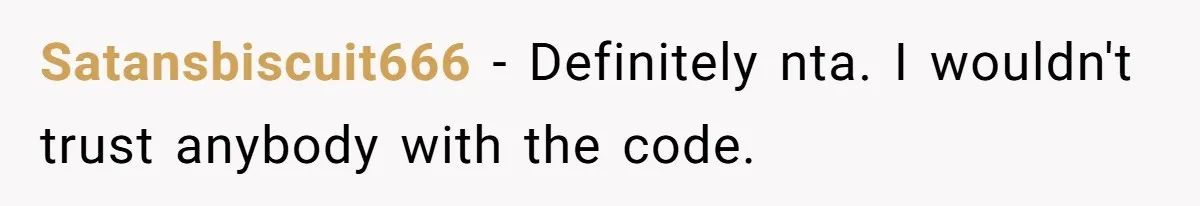 Satansbiscuit666 − Definitely nta. I wouldn't trust anybody with the code.
