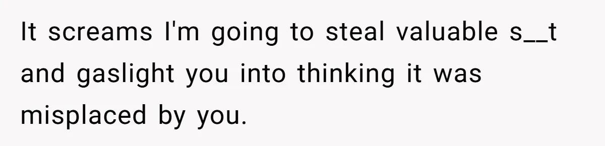 It screams I'm going to steal valuable s__t and gaslight you into thinking it was misplaced by you.