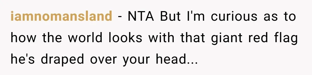 iamnomansland − NTA But I'm curious as to how the world looks with that giant red flag he's draped over your head...