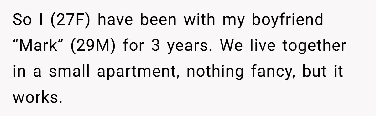 So I (27F) have been with my boyfriend “Mark” (29M) for 3 years. We live together in a small apartment, nothing fancy, but it works.