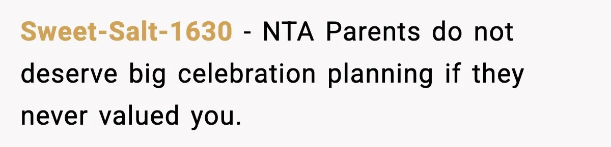 Sweet-Salt-1630 - NTA Parents do not deserve big celebration planning if they never valued you.