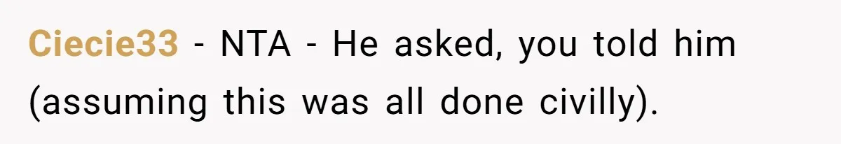 Ciecie33 − NTA - He asked, you told him (assuming this was all done civilly).