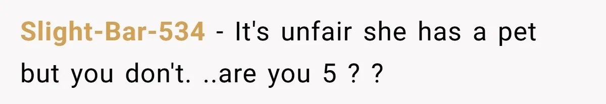 Slight-Bar-534 − It's unfair she has a pet but you don't. ..are you 5 ? ?