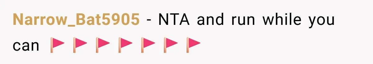 Narrow_Bat5905 − NTA and run while you can 🚩🚩🚩🚩🚩🚩🚩